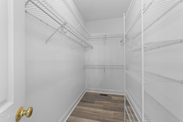 walk in closet with visible vents and wood finished floors