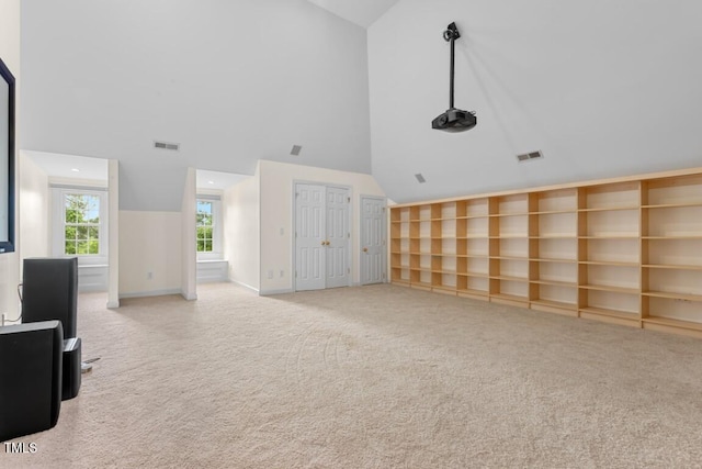 405 Silver Creek Trl, Chapel Hill, NC 27514 - unfurnished living room with high vaulted ceiling and carpet floors