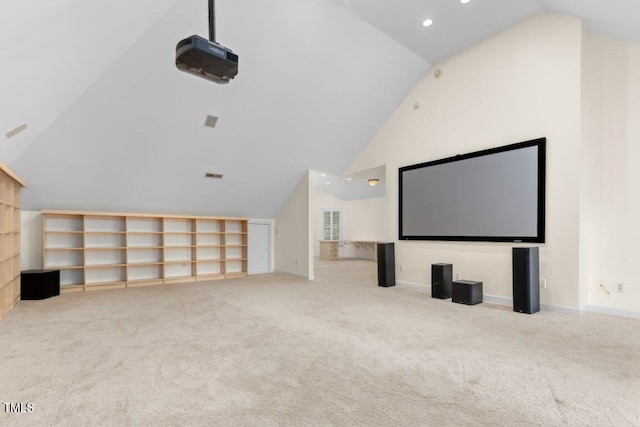 405 Silver Creek Trl, Chapel Hill, NC 27514 - carpeted home theater featuring lofted ceiling and recessed lighting