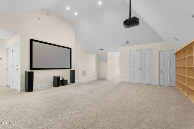 405 Silver Creek Trl, Chapel Hill, NC 27514 - cinema room with vaulted ceiling, carpet, and recessed lighting