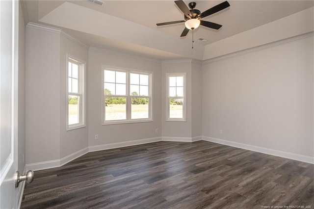 5814 James Allen Ln, Stedman, NC 28391 - empty room with dark wood-type flooring, ceiling fan, and ornamental molding
