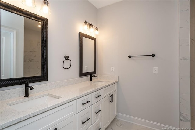 5814 James Allen Ln, Stedman, NC 28391 - full bathroom with marble look tile flooring and double vanity