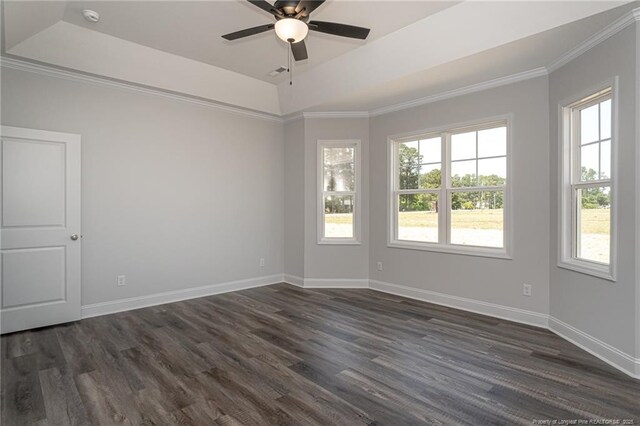 5814 James Allen Ln, Stedman, NC 28391 - spare room featuring healthy amount of natural light, a ceiling fan, dark wood finished floors, a smoke detector, and ornamental molding