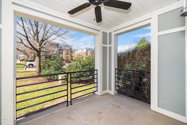 balcony with a ceiling fan