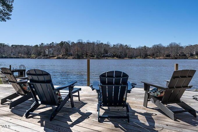 view of dock with a water view