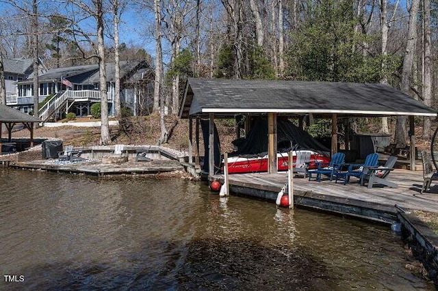 dock area featuring a water view