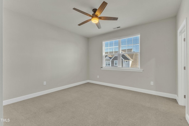 unfurnished bedroom with visible vents, ceiling fan, baseboards, and carpet