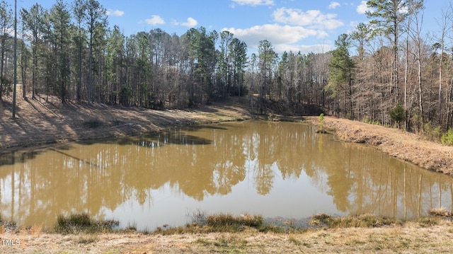 property view of water with a forest view