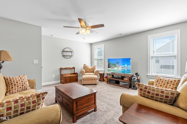 238 Ashpole Trl, Clayton, NC 27520 - carpeted living area featuring a ceiling fan and baseboards