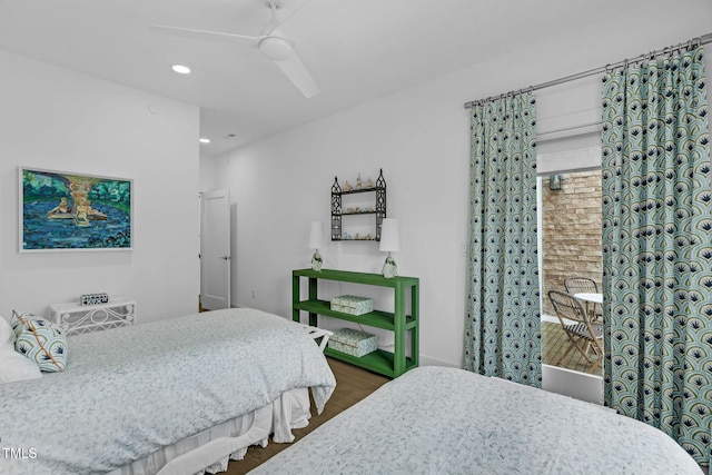 bedroom with recessed lighting and a ceiling fan