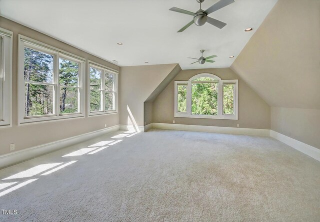 805 Greenwood Rd, Chapel Hill, NC 27514 - additional living space featuring a ceiling fan, recessed lighting, carpet flooring, lofted ceiling, and baseboards