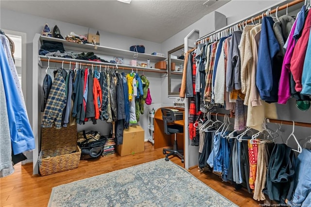 walk in closet featuring wood finished floors