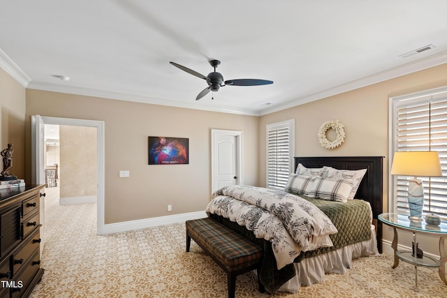 2421 Acanthus Dr, Wake Forest, NC 27587 - bedroom with ornamental molding, baseboards, carpet flooring, and ceiling fan
