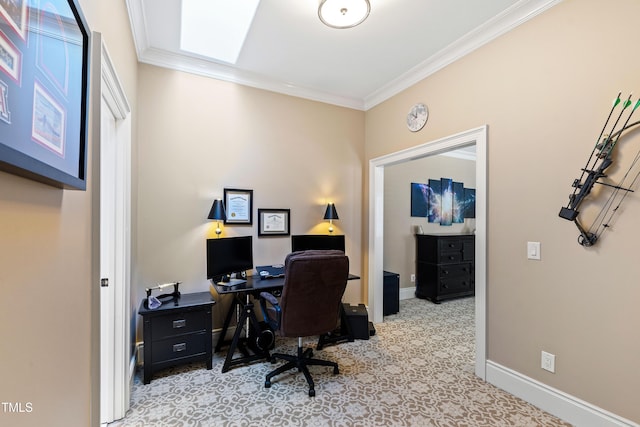 2421 Acanthus Dr, Wake Forest, NC 27587 - office area featuring crown molding, carpet floors, and baseboards