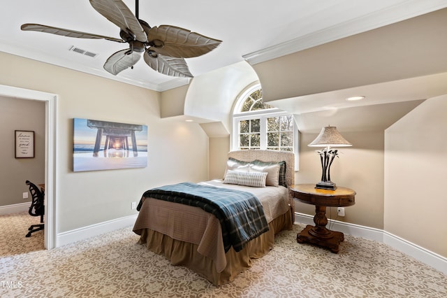2421 Acanthus Dr, Wake Forest, NC 27587 - bedroom featuring crown molding, baseboards, a ceiling fan, and carpet floors