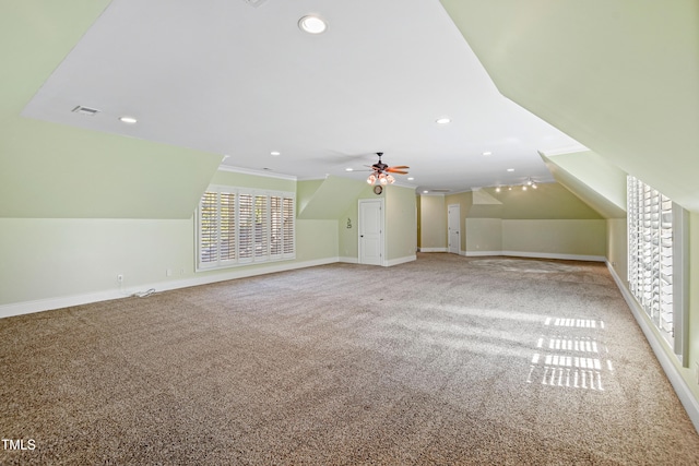 2421 Acanthus Dr, Wake Forest, NC 27587 - bonus room with carpet floors, baseboards, recessed lighting, ceiling fan, and lofted ceiling