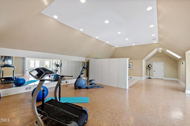 2421 Acanthus Dr, Wake Forest, NC 27587 - exercise room with vaulted ceiling and recessed lighting