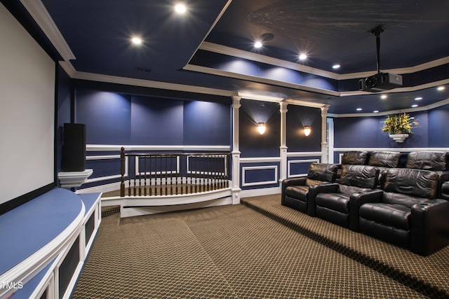 2421 Acanthus Dr, Wake Forest, NC 27587 - carpeted home theater with crown molding, recessed lighting, and a decorative wall