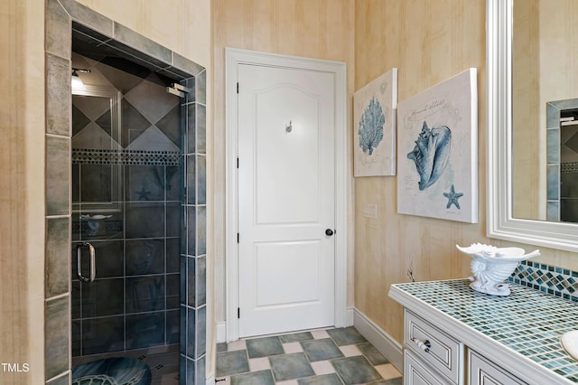 2421 Acanthus Dr, Wake Forest, NC 27587 - interior space featuring vanity, a shower stall, and baseboards