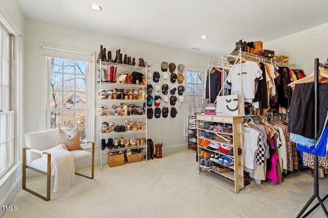 spacious closet featuring carpet floors