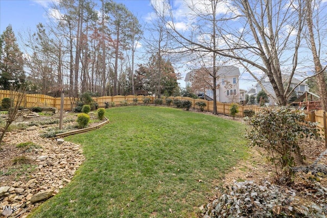 view of yard with a fenced backyard