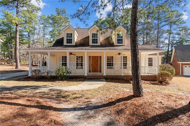 view of front of home featuring a porch and ceiling fan