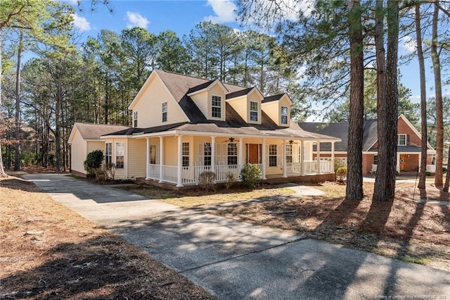 view of front of property with a porch and ceiling fan