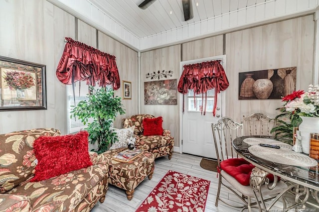 interior space with light wood-style floors and ceiling fan