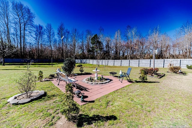 view of yard with a fenced backyard and a patio area