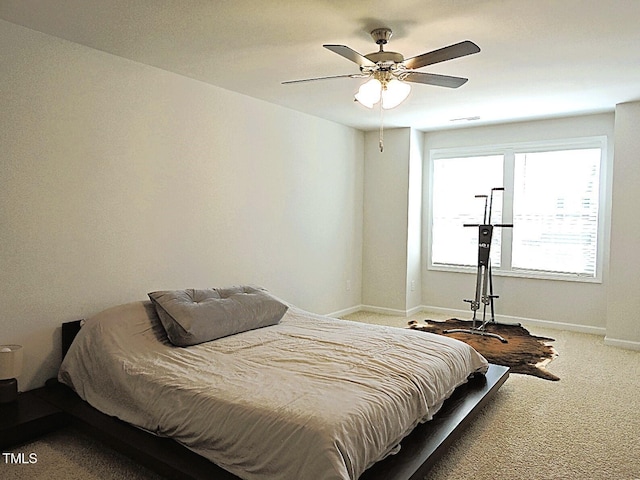 519 Flat Ford Rd, Hillsborough, NC 27278 - bedroom with baseboards, ceiling fan, visible vents, and light colored carpet