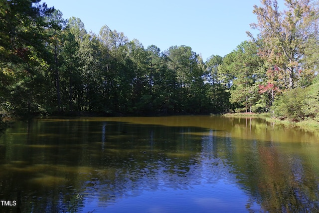 property view of water with a forest view