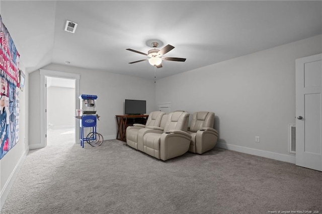 interior space featuring visible vents, baseboards, and carpet