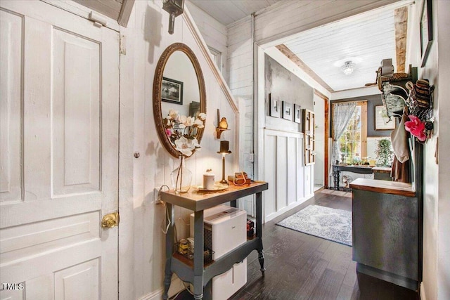 hall with dark wood-style floors