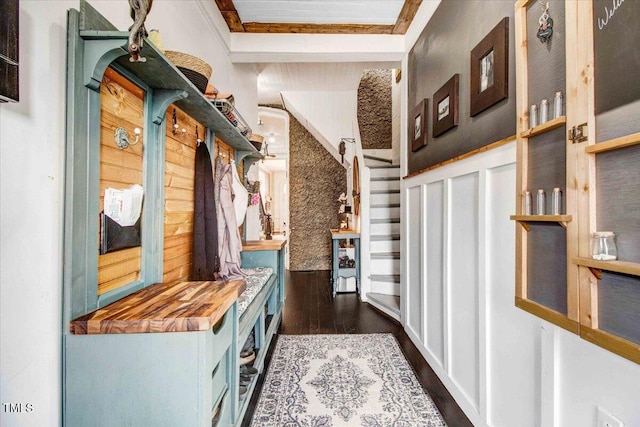 mudroom with dark wood-type flooring