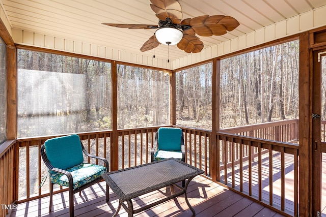 sunroom with a healthy amount of sunlight and a ceiling fan