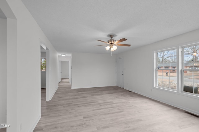 205 Woodside Dr, Goldsboro, NC 27534 - empty room with visible vents, a textured ceiling, light wood finished floors, baseboards, and ceiling fan