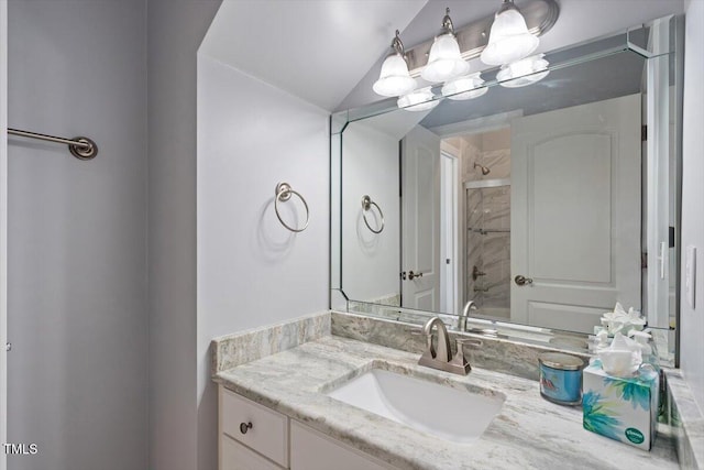 full bathroom with vanity and walk in shower