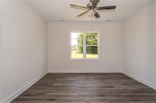 5815 James Allen Ln, Stedman, NC 28391 - unfurnished room with a ceiling fan, dark wood-style floors, crown molding, and baseboards