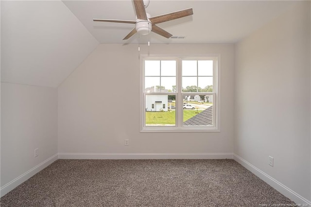 5815 James Allen Ln, Stedman, NC 28391 - bonus room featuring ceiling fan, carpet flooring, vaulted ceiling, and baseboards