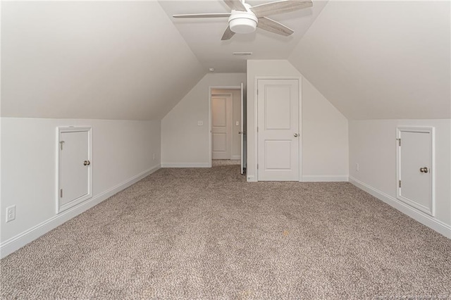 5815 James Allen Ln, Stedman, NC 28391 - additional living space featuring light colored carpet, ceiling fan, lofted ceiling, and baseboards