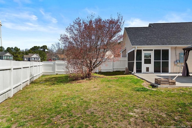 view of yard featuring a fenced backyard and a patio