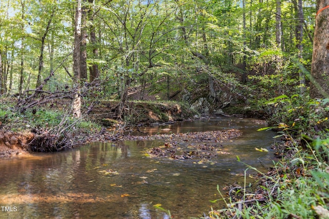 property view of water featuring a wooded view