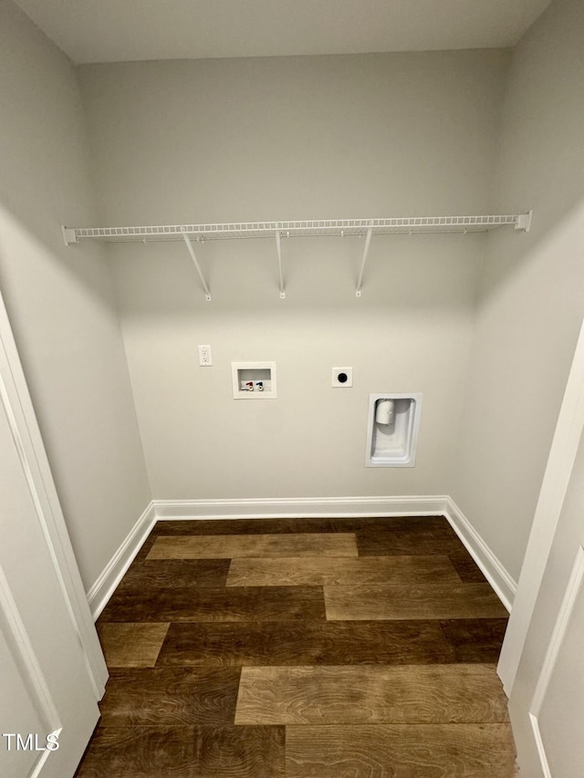 306 E Roseboro St, Roseboro, NC 28382 - laundry room featuring hookup for an electric dryer, washer hookup, dark wood-style floors, and baseboards