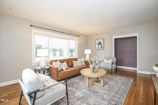 living room featuring baseboards and hardwood / wood-style floors