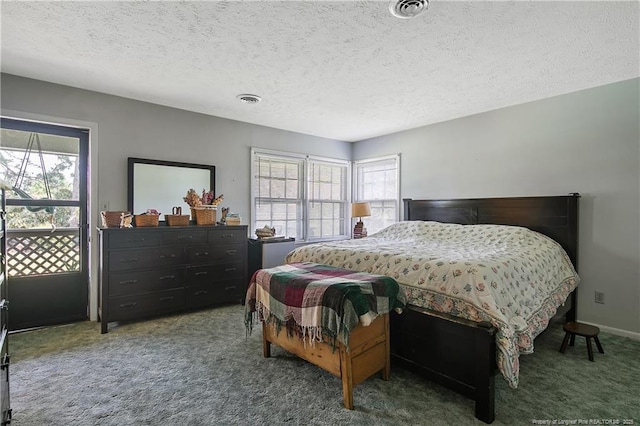 bedroom with multiple windows, carpet flooring, and visible vents