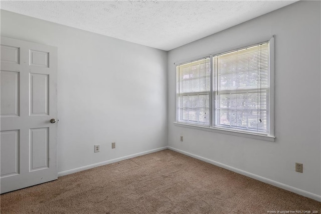 carpeted spare room with baseboards and a textured ceiling