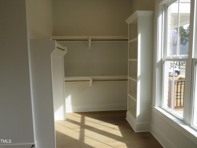 spacious closet with wood finished floors