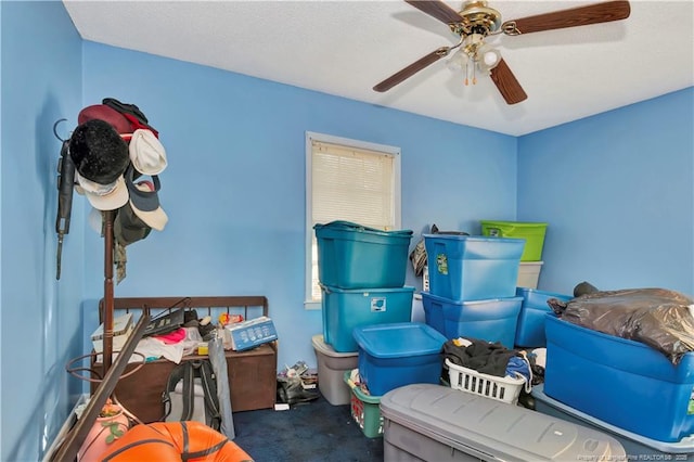 storage area featuring ceiling fan