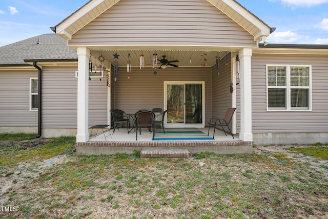 exterior space with a patio area and ceiling fan