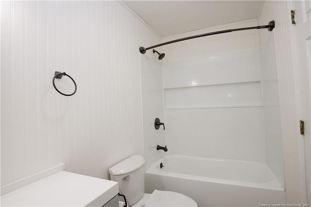 bathroom with toilet and bathing tub / shower combination